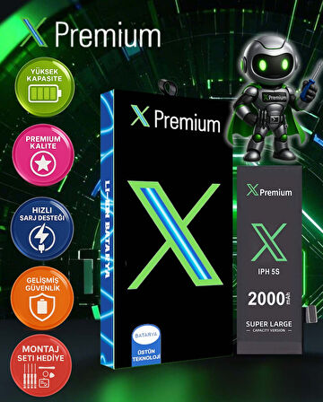 Xpremium iPhone 5S Batarya Pil Süper Yüksek Kapasiteli Güçlendirilmiş 2000 mAh