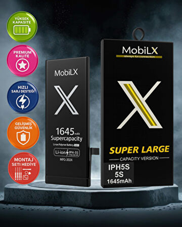 MobilX iPhone 5S Batarya Pil Süper Yüksek Kapasiteli Güçlendirilmiş 1645 mAh