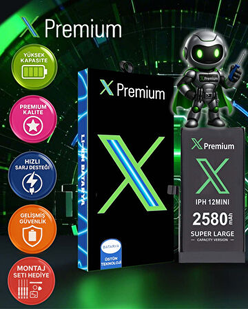 Xpremium iPhone 12 Mini Batarya Pil Süper Yüksek Kapasiteli Güçlendirilmiş 2580 mAh