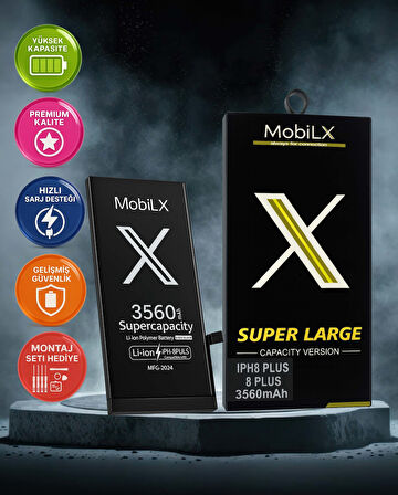 MobilX iPhone 8 Plus Batarya Pil Süper Yüksek Kapasiteli Güçlendirilmiş 3560 mAh