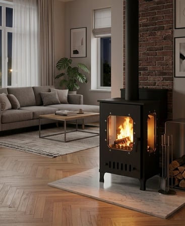 ThermAir Üç Camlı Pelet ve Odun Sobası – 30 m² Isıtma Kapasiteli, 3 Camlı Modern Soba 
