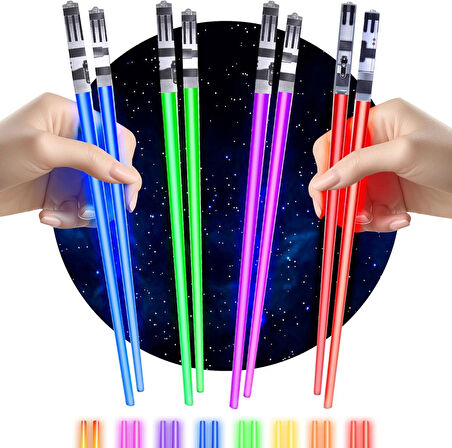Valkyrie 8 Parça LED Işıklı Chopstik Işık Kılıcı Yemek Çubukları  Star Wars Tema Çöpstik