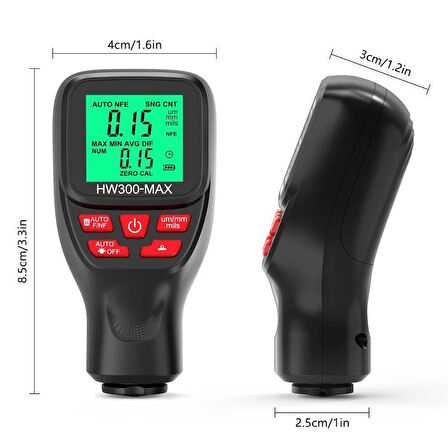 Valkyrie HW300-MAX Dijital Kaplama Kalınlığı Ölçer – 0-2000 µm, FE/NFE Otomatik Algılama, LCD Ekran