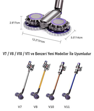 Valkyrie Dyson Uyumlu Paspas Başlığı Su Püskürtmeli Mop Başlık (V7/V8/V10/V11/V15) 6 Paspaslı  