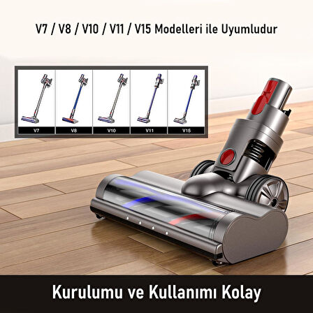 Valkyrie Elektrikli Döner Işıklı Zemin Fırçası Başlığı Dyson V8/V10/V11/V15 Uyumlu Yüksek Performanslı