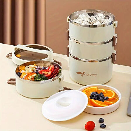 Valkyrie 4 Gözlü Paslanmaz Çelik Isı Yalıtımlı Yemek Kabı Seti Çantalı Geniş Kaplar Bento Çantalı