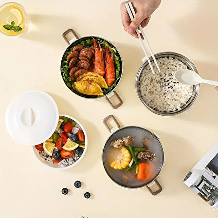 Valkyrie 4 Gözlü Paslanmaz Çelik Isı Yalıtımlı Yemek Kabı Seti Çantalı Geniş Kaplar Bento Çantalı