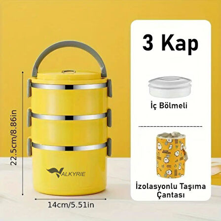 Valkyrie 3 Gözlü Paslanmaz Çelik Penguen Desenli Sarı Termal Bento Kutusu Çocuklar İçin Şirin