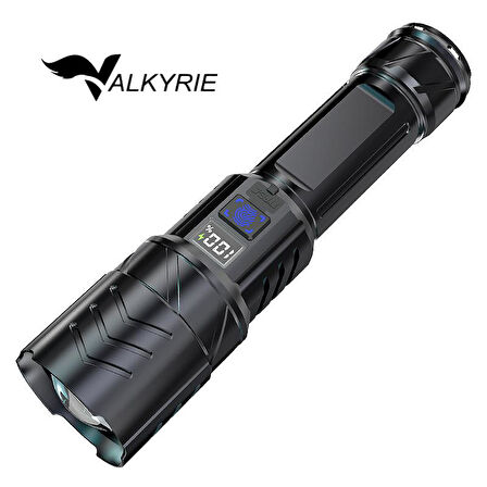 Valkyrie Şarjlı LED El Feneri 3 Mod Zoom Dijital Göstergeli Type-C Hızlı Şarj 