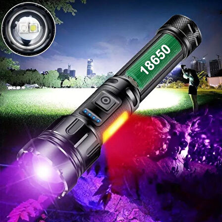 Valkyrie 15W LED + UV El Feneri 3000mAh Şarjlı 9 Mod Zoom Powerbank Özellikli Suya Dayanıklı Fener