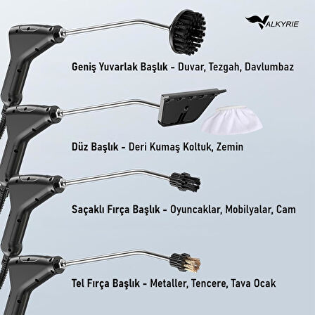 Valkyrie El Tipi Buharlı Temizleyici 2500W Basınçlı Yüksek Isı, Çoklu Başlık Aparatlı Derinlemesine Hijyenik Temizlik