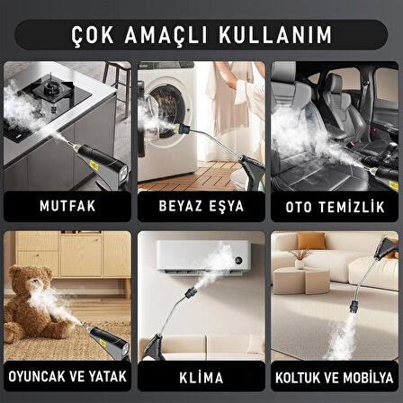 Valkyrie El Tipi Buharlı Temizleyici 2500W Basınçlı Yüksek Isı, Çoklu Başlık Aparatlı Derinlemesine Hijyenik Temizlik