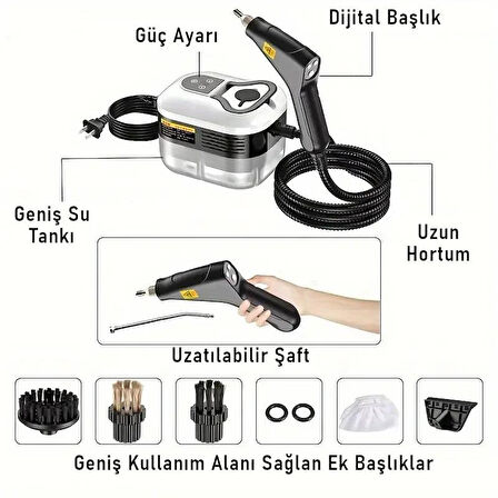 Valkyrie El Tipi Buharlı Temizleyici 2500W Basınçlı Yüksek Isı, Çoklu Başlık Aparatlı Derinlemesine Hijyenik Temizlik