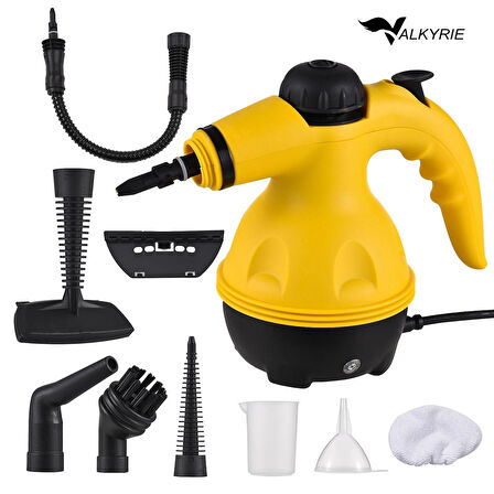 Valkyrie 2500W El Tipi Buharlı Temizleyici – 3 Bar Basınç, 360° Döner Başlık, 9 Parça Aparatlı, Çok Amaçlı Kullanım