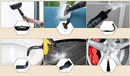 Valkyrie 2500W El Tipi Buharlı Temizleyici – 3 Bar Basınç, 360° Döner Başlık, 9 Parça Aparatlı, Çok Amaçlı Kullanım