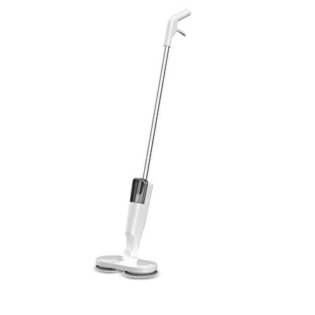 Valkyrie Şarjlı Su Püskürtmeli Elektrikli Mop – Çift Döner Başlık, Mikrofiber Ped, 2000 mAh, Tüm Zeminlerde Etkili Beyaz