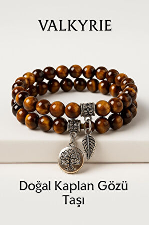 Valkyrie Doğal Kaplan Gözü Taşı Bileklik El Yapımı Enerji Dengeleyici Hayat Ağacı ve Yaprak Charm Denge ve Enerji