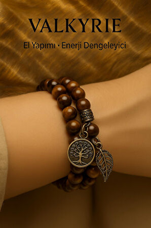 Valkyrie Doğal Kaplan Gözü Taşı Bileklik El Yapımı Enerji Dengeleyici Hayat Ağacı ve Yaprak Charm Denge ve Enerji