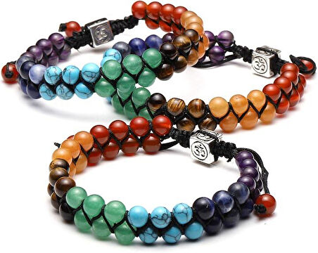 Valkyrie 7 Çakra Doğal Taş Bileklik Ayarlanabilir Örgü Tasarım Yoga Enerji Dengeleyici Meditasyon Taşları