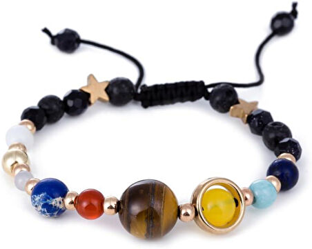 Valkyrie Güneş Sistemi Gezegen Bilekliği Doğal Taş Ayarlanabilir Unisex Makrome Bileklik Gezegenler Temalı