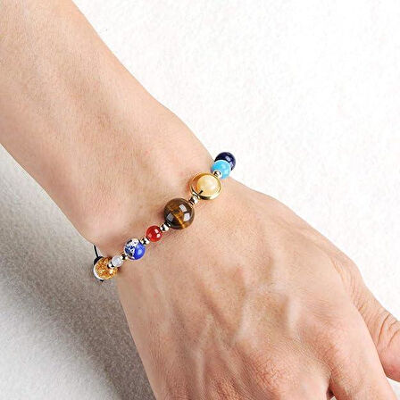 Valkyrie Güneş Sistemi Gezegen Bilekliği Doğal Taş Ayarlanabilir Unisex Makrome Bileklik Gezegenler Temalı