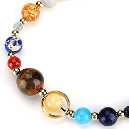 Valkyrie Güneş Sistemi Gezegen Bilekliği Doğal Taş Ayarlanabilir Unisex Makrome Bileklik Gezegenler Temalı