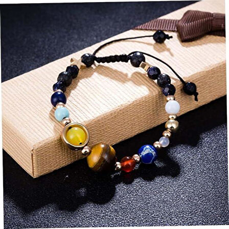 Valkyrie Güneş Sistemi Gezegen Bilekliği Doğal Taş Ayarlanabilir Unisex Makrome Bileklik Gezegenler Temalı