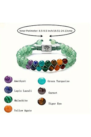 Valkyrie Doğal Taş 7 Çakra Bileklik – Ayarlanabilir Örgü Tasarım – Aventurin & Chakra Enerji Taşları