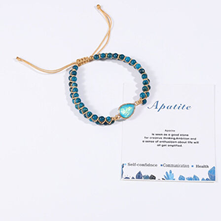 Apatit Doğal Taş Bileklik – Ayarlanabilir Makrome – Nazar Koruma & Enerji Dengeleyici – Kadın Erkek Unisex