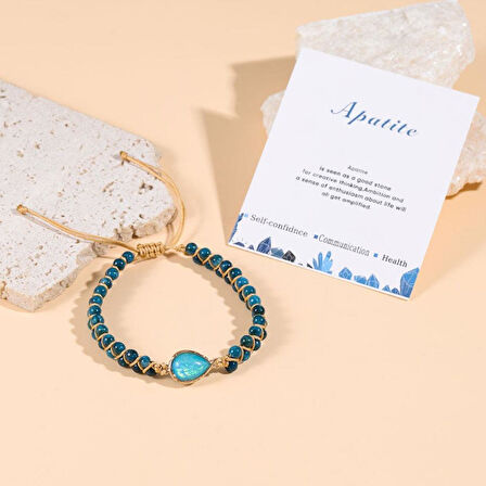 Apatit Doğal Taş Bileklik – Ayarlanabilir Makrome – Nazar Koruma & Enerji Dengeleyici – Kadın Erkek Unisex