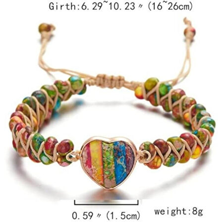 Valkyrie El Yapımı  Doğal Taş Kalpli Bileklik • Ayarlanabilir Makrome • 