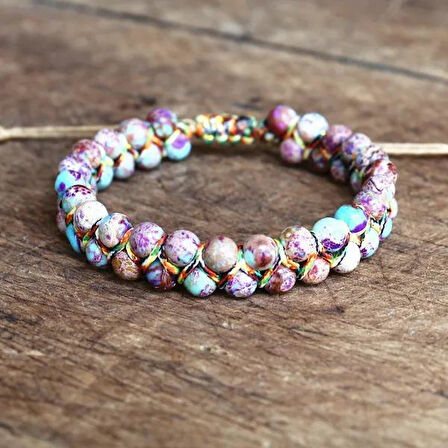 Valkyrie Doğal Taş Bileklik – El Yapımı Makrome Tasarım – Çok Renkli Jasper Doğal Taş – Ayarlanabilir Unisex Bileklik