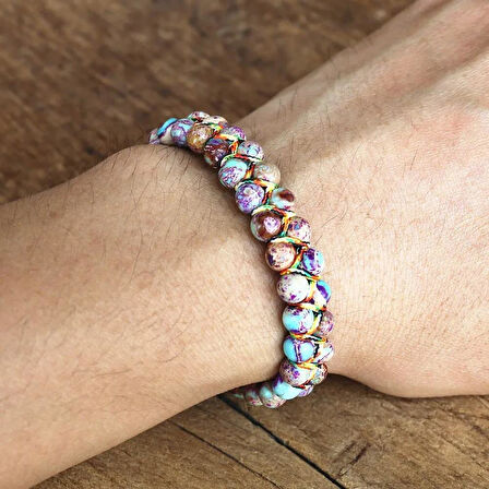 Valkyrie Doğal Taş Bileklik – El Yapımı Makrome Tasarım – Çok Renkli Jasper Doğal Taş – Ayarlanabilir Unisex Bileklik