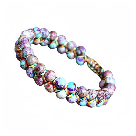 Valkyrie Doğal Taş Bileklik – El Yapımı Makrome Tasarım – Çok Renkli Jasper Doğal Taş – Ayarlanabilir Unisex Bileklik