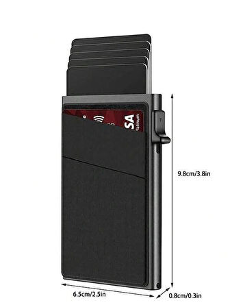 Valkyrie Premium Slim Metal Otomatik Kartlık – RFID Korumalı, Mekanizmalı, 10+ Kart Kapasiteli Siyah