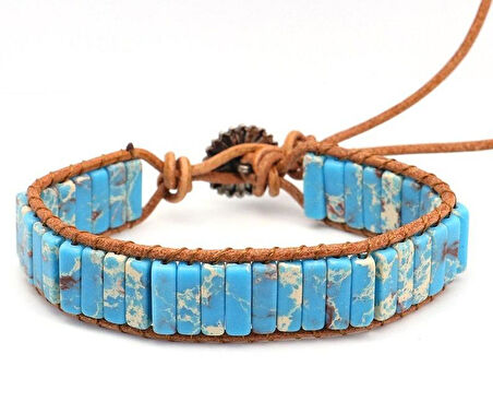 Valkyrie Doğal Turkuaz Taşı Bileklik – El Yapımı Ayarlanabilir Örgü Deri Tasarım