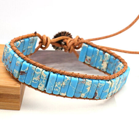 Valkyrie Doğal Turkuaz Taşı Bileklik – El Yapımı Ayarlanabilir Örgü Deri Tasarım