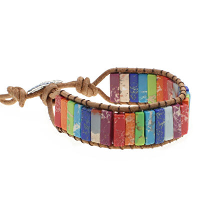 VALKYRIE Renkli Doğal Taş Mozaik Bileklik – El Yapımı Ayarlanabilir Düğmeli Bohem Tasarım