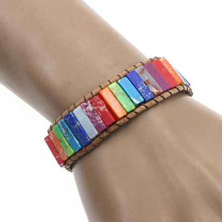 VALKYRIE Renkli Doğal Taş Mozaik Bileklik – El Yapımı Ayarlanabilir Düğmeli Bohem Tasarım