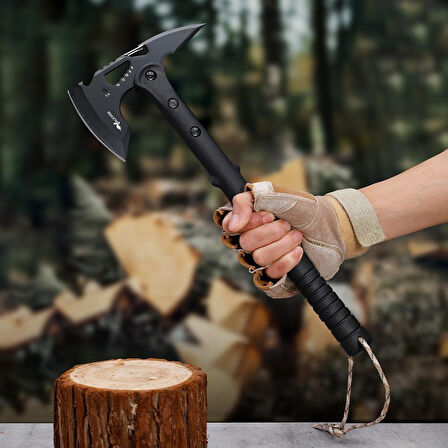 Valkyrie Çok Amaçlı Kamp Baltası – Outdoor Survival Balta – Çok Fonksiyonlu Çelik Başlık – Odun Kesme, Avcılık, Kamp, Trekking