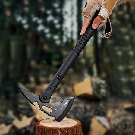 Valkyrie Çok Amaçlı Kamp Baltası – Outdoor Survival Balta – Çok Fonksiyonlu Çelik Başlık – Odun Kesme, Avcılık, Kamp, Trekking