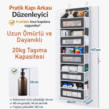 Valkyrie Kapı Arkası Organizer 5 Cepli Askılı Dolap Düzenleyici Çok Amaçlı Kapı Arkası Raf 20kg Taşıma Siyah
