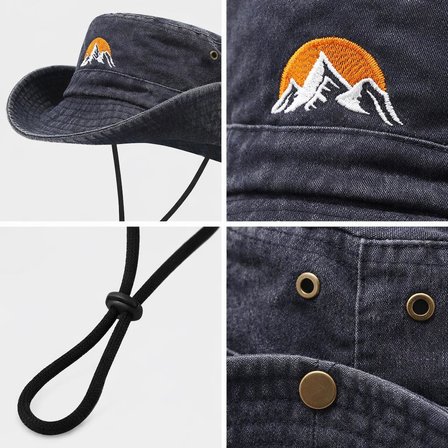 Valkyrie Outdoor Balıkçı Şapkası Geniş Kenarlı Dağ Nakışlı Kamp Yürüyüş Balıkçı Şapka Lacivert