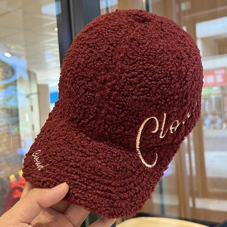 Valkyrie Peluş Şapka Kadın Erkek Unisex Kışlık Şapka Cloud Nakışlı Ayarlanabilir Bej Teddy Şapka Kırmızı