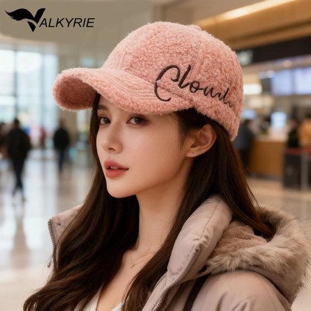 Valkyrie Peluş Şapka Kadın Erkek Unisex Kışlık Şapka Cloud Nakışlı Ayarlanabilir Bej Teddy Şapka Pembe
