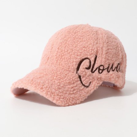 Valkyrie Peluş Şapka Kadın Erkek Unisex Kışlık Şapka Cloud Nakışlı Ayarlanabilir Bej Teddy Şapka Pembe