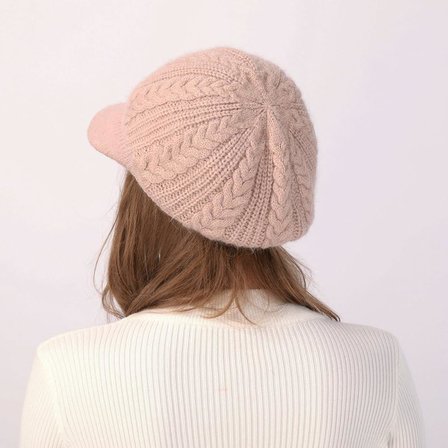 Kadın Triko Şapka Yumuşak Dokulu Kışlık Bere Şapka Günlük Kullanım Kaşe Model Pembe