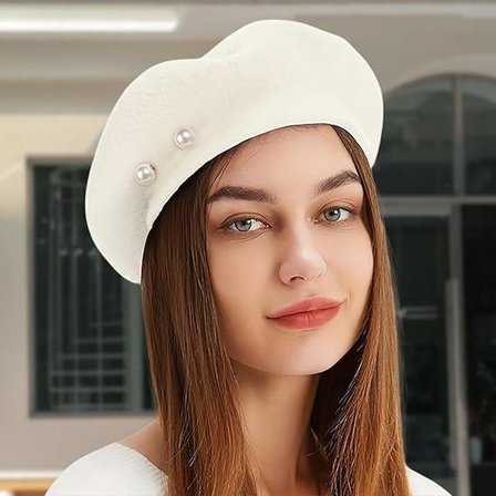 Kadın İnci Detaylı Ressam Şapka Yumuşak Dokulu Fransız Bere Şık Kışlık Şapka Beyaz