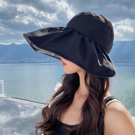 Valkyrie Kadın Geniş Siperlikli Güneş Şapkası At Kuyruğu Uyumlu Yazlık Vizör Şapka Siyah