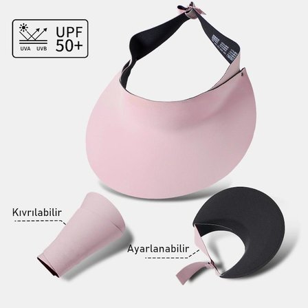 Valkyrie Kadın Bej Vizör Şapka UPF50+ UV Korumalı Ayarlanabilir Yazlık Geniş Siperlikli Güneşlik Pembe